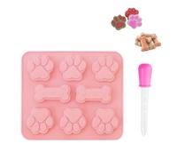 Hinapan 1 stampo per biscotti per cani, design zampe e ossa, riutilizzabili in silicone, rivestimento antiaderente per cioccolato, gelatina e cubetti di ghiaccio, con 1 pipetta (6)