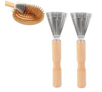 Hinapan 2 pezzi detergente per spazzola per capelli con filo metallico, spazzola per capelli, spazzola per capelli, spazzola per la pulizia dei pettini, manico in legno, rimozione dello sporco per