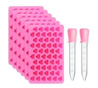 Hinapan 6 mini stampi a forma di cuore in silicone con 55 cavità e 2 contagocce rosa da 5 ml, antiaderente, riutilizzabili, mini stampi per caramelle, a forma di cuore, cubetti di ghiaccio, cioccolato