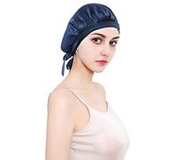 HINATAA Cuffia da Notte in 100% Seta di gelso, Cuffia da Notte da Donna, Copricapo per la Bellezza dei Capelli, con Fascia Elastica per Dormire, Perdita di Capelli, Protezione dei Capelli, Marina Blu