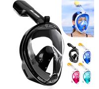 HINATAA Maschera da Snorkeling Integrale a 180°, Design per respirazione Libera, Anti-Appannamento e Anti-perdite, con Cinghie Regolabili per la Testa, per Adulti, Ragazzi e Bambini (S/M, Nero)