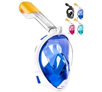 HINATAA Maschera da snorkeling integrale a 180°, design per respirazione libera, anti-appannamento e anti-perdite, con cinghie regolabili per la testa, per adulti, ragazzi e bambini (S/M, Blu)