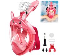 HINATAA Maschera da snorkeling per bambini, vista panoramica a 180°, per snorkeling, anti-nebbia e anti-perdite, con supporto per fotocamera rimovibile adatta per bambini dai 4 ai 10 anni (rosa)