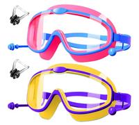 HINATAA Occhialini Nuoto Bambini con tappi per le orecchie,Occhiali Subacquei immersione Bambino con clip per il naso,Anti Nebbia Occhialini Piscina Bambino ragazzi e ragazza 3-8 anni (Rosso+Giallo)