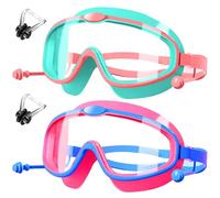 HINATAA Occhialini Nuoto Bambini con tappi per le orecchie,Occhiali Subacquei immersione Bambino con clip per il naso,Anti Nebbia Occhialini Piscina Bambino ragazzi e ragazza 3-8 anni (Verde+Rosso)