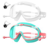 HINATAA Occhialini Nuoto Bambini con tappi per le orecchie,Occhiali Subacquei immersione Bambino con clip per il naso,Anti Nebbia Occhialini Piscina Bambino ragazzi e ragazza 3-8 anni (Bianco+Verde)