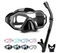 HINATAA Set per Snorkeling Adulti con Maschera e Silicone Boccaglio,Lente PC Maschera Subacquea,180°Maschere Immersione,Anti-Fog Anti-Perdite Kit Snorkeling Giovani Adulto Donna Uomo (Nero)