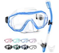 HINATAA Set per Snorkeling Adulti con Maschera e Silicone Boccaglio,Lente PC Maschera Subacquea,180°Maschere Immersione,Anti-Fog Anti-Perdite Kit Snorkeling Giovani Adulto Donna Uomo (Blu)