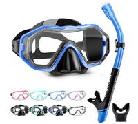 HINATAA Set per Snorkeling Adulti con Maschera e Silicone Boccaglio,Lente PC Maschera Subacquea,180°Maschere Immersione,Anti-Fog Anti-Perdite Kit Snorkeling Giovani Adulto Donna Uomo (Nero blu)