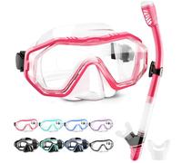 HINATAA Set per Snorkeling Adulti con Maschera e Silicone Boccaglio,Lente PC Maschera Subacquea,180°Maschere Immersione,Anti-Fog Anti-Perdite Kit Snorkeling Giovani Adulto Donna Uomo (Rosso)
