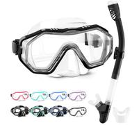 HINATAA Set per Snorkeling Adulti con Maschera e Silicone Boccaglio,Lente PC Maschera Subacquea,180°Maschere Immersione,Anti-Fog Anti-Perdite Kit Snorkeling Giovani Adulto Donna Uomo (Nero Bianco)
