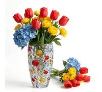 HINATDD Vaso in Vetro Millefiori Colorato, Vaso Decorativo Artistico 25x12 cm, Vaso per Fiori Centrotavola, Arredamento per Soggiorno, Ufficio, Tavolo, Camino, Scaffale, Casa