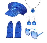 HINAYOSAN 1950 1960 1970 80s Womens Discoteche Costume Set Lady Discos Accessori Orecchini Occhiali da Sole Paillettes Caps Neacklace Orecchino Discoteca Costumi
