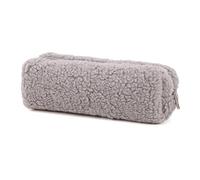 HINAYOSAN Astuccio in peluche con ampio scomparto con cerniera, portapenne, organizer per penne, borsa da viaggio per trucchi per studentesse, donne e ragazze, semplice, Grigio