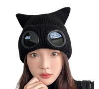 HINAYOSAN Cappello alla moda con orecchie di gatto, cappello da strada, leggero, traspirante, lavorato a maglia, per donne e adolescenti, nero, Nero , S/L
