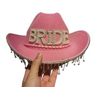 HINAYOSAN Cappello da cowboy in cristallo scintillante con nappe e perle per addio al nubilato e discoteca per attore, attrice, cappello occidentale