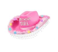 HINAYOSAN Cappello da cowgirl di compleanno con nappe luccicanti LED che si illuminano sulla parte superiore per il palco e il club di usura delle donne della ragazza del costume del partito del LED