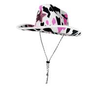 HINAYOSAN Cappello da cowgirl in stile occidentale con stampa di mucca con borchie a stella design per adulti feste all'aperto feste occidentali cappelli costume regolabile unisex cappello da cowgirl