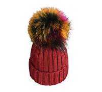 HINAYOSAN Cappello da sci invernale caldo per adulti e bambini, lavorato a maglia, con pompon colorato staccabile e paraorecchie, M, C