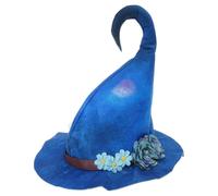 HINAYOSAN Cappello da strega con visiera curva di colore blu Halloween con fiore uomini donne copricapo festa copricapo cosplay festival puntelli cappelli per donne cappelli per rave adulto