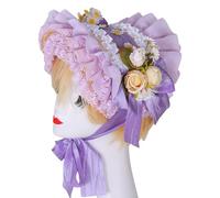 HINAYOSAN Cappello vittoriano fatto a mano con bordo increspato e cappello da sole in paglia con fiore per appassionati vintage Teaparty costumi puntelli eleganti