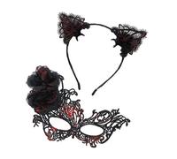 HINAYOSAN Coppia di fasce regolabili in pizzo con accessori per capelli decorativi per orecchie per feste a tema Halloween Set di giochi di ruolo
