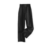 HINAYOSAN Pantaloni da donna in cotone e lino, gamba larga, pantaloni lunghi con bottoni frontali in vita elastica con tasche da donna in cotone e lino elastico a vita alta gamba larga, Nero , L