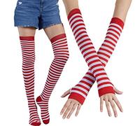 HINAYOSAN Scaldamuscoli per donne e ragazze, calze a righe colorate da donna, calze alte per coscia, set di scaldamuscoli a maglia sopra il ginocchio, Rosso e bianco., M