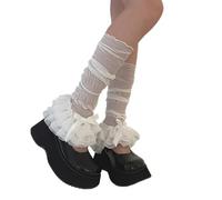 HINAYOSAN Scaldamuscoli per donne e ragazze, da donna, giapponese, trasparente, increspato, in rete, vintage, con volant in pizzo, fiocco svasato, scaldamuscoli, manica lunga, bianco, M