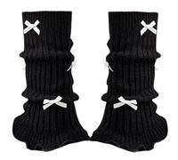 HINAYOSAN Scaldamuscoli per donne e ragazze, da donna, stile balletto, a costine, elasticizzato, scaldamuscoli con fiocco increspato, senza piedi, Fiocco bianco su nero b, M