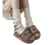 HINAYOSAN Scaldamuscoli per donne e ragazze, giapponese Y2K Donne Scaldamuscoli Harajuku Vintage Horn Toggle Button Knit svasato Leg Cover Inverno Slouch Leg Sleeve Socks, Beige, M