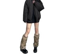 HINAYOSAN Scaldamuscoli per donne e ragazze, Harajuku, scaldamuscoli in finta pelliccia, per autunno e inverno, tinta unita, in peluche peloso, con polsini, Cammello, 62