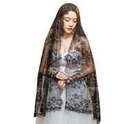 HINAYOSAN Velo cattolico Mantilla per cerimonia religiosa velo di pizzo ricamo velo per preghiera religiosa, Nero , S/L