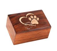 Hind Handicrafts Urna funeraria intagliata in palissandro per cani e gatti - Urna funeraria per ceneri - Scatola in legno con foto - Urna funeraria (100 cm cubi, cuore, bianco)