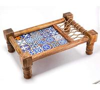 Hind Handicrafts Vassoio per lettino in legno asiatico, fatto a mano, per snack e bevande, motivo tradizionale indiano, decorazione per culla, tessitura, vassoio multifunzione, 40,6 x 25,4 x 10,2