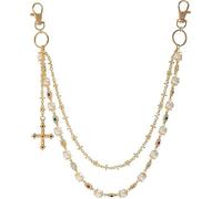 hindraem Borsa a tracolla con strass e fiori, alla moda, da indossare sui fianchi o sui pantaloni, con catena in lega resistente allo sbiadimento, D'oro con croce