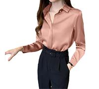 Hinewsa Camicette in Seta da Donna, Camicia Bianca a Maniche Lunghe, Camicetta in Raso di Seta, Camicetta da Ufficio, Top Elegante, Camicetta Basic, Camicetta Taglia Grande, rosa, XL