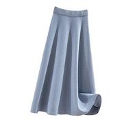 Hinewsa Gonna lunga autunnale e invernale in misto lana con gonna lunga a maglia spessa calda svasata gonne lunghe, Blu, Taglia unica