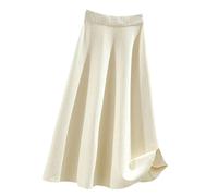 Hinewsa Gonna lunga autunnale e invernale in misto lana con gonna lunga a maglia spessa calda svasata gonne lunghe, Beige, Taglia unica