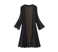 Hinewsa Moda estate donna pizzo medio lungo tinta unita cardigan capispalla semplice indossare cardigan, Nero , L