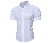 Hinewsa Uomo Camicie Top Estate Social Chemise Uomo Manica Corta Camicia Tinta Unita Business Slim Fitness Camicie, bianco, M
