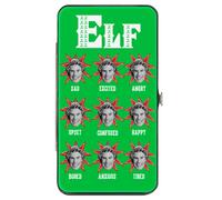 Buckle-Down Portafoglio da donna incernierato PU Elf Buddy Mood Expressions verde bianco rosso, 17,8 x 10,2 cm, elfo, 17,8 x 10,2 cm, portafoglio incernierato PU Elfo Buddy the Elf Mood Expressions