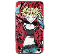 Hinged Wallet Harley Quinn Pudding Anime Poses and Icons Collage Red/Black
