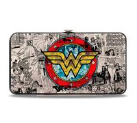 Hinged Wallet Wonder Woman Logo/Comic Scenes Grays/Blue/Red/Yellow