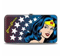 Hinged Wallet WONDER WOMAN Stars/Face Halftone Blues/Red/Yellow/White