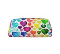 Hingor Astuccio da viaggio con stampa di cuori arcobaleno alla moda per cancelleria e articoli da toeletta con cerniera per cosmetici, cancelleria, borsa, astuccio per matite, Oro, taglia unica