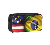 Hingor Astuccio per matite con stampa di bandiere americane e brasiliane, grande capacità, astuccio per penne e articoli scolastici