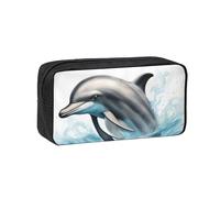 Hingor Astuccio per matite con stampa di delfino oceano che guarda te grande capacità astuccio portapenne forniture scolastiche carino scatola portamatite