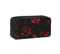 Hingor Astuccio per matite con stampa di rose rosse e nere, grande capacità, astuccio per penne e articoli scolastici