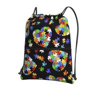 Hingor Autismo Consapevolezza Puzzle Pezzi Cuore Stampa Coulisse Zaino String Bag Sackpack Cinch Resistente all'acqua Per Palestra Shopping Sport Yoga